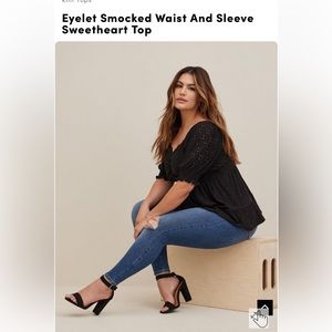 Eyelet Smocked Waist And Sleeve Sweetheart Top SKU #: 18232844 Torrid
